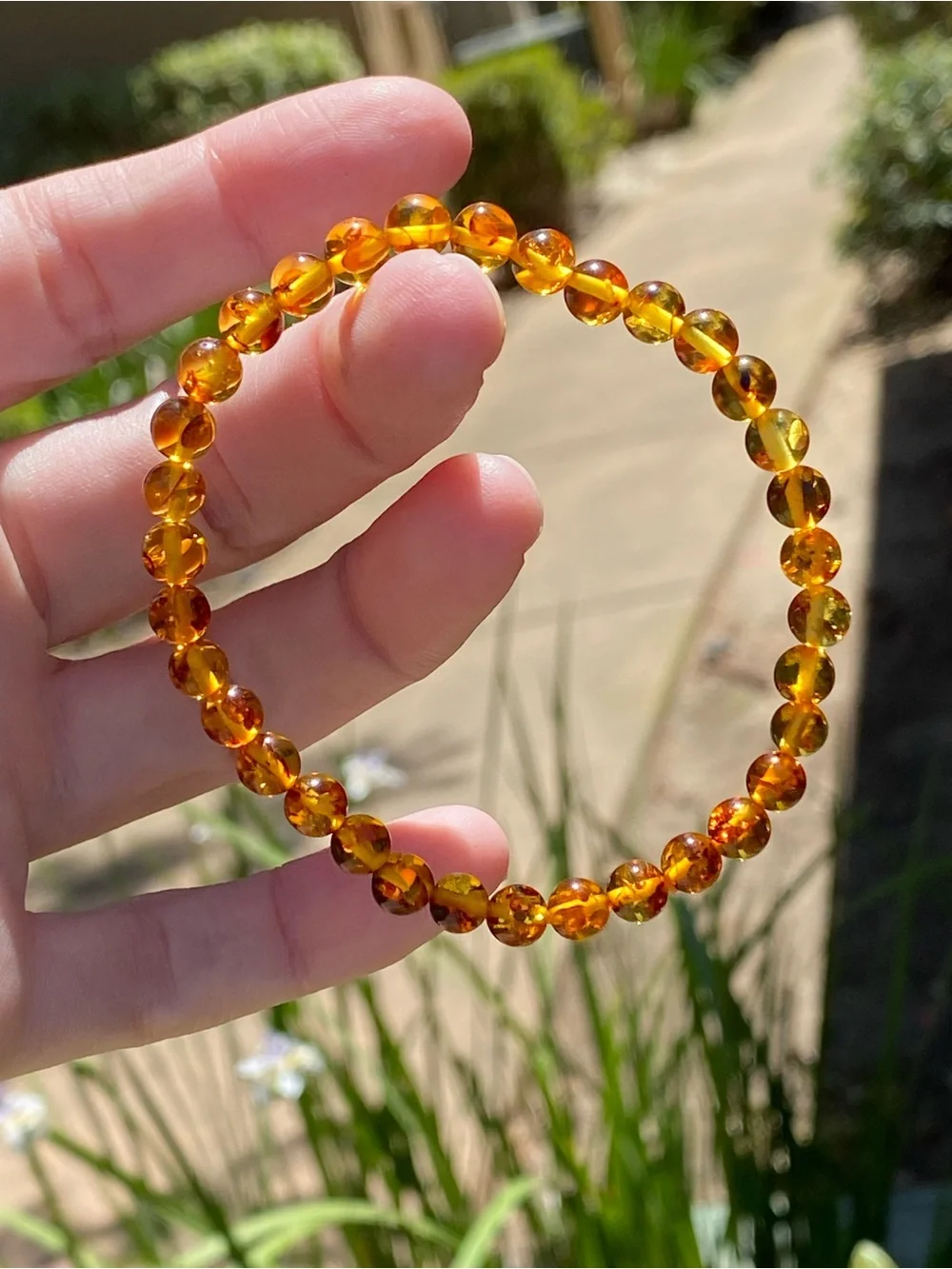 Flower Amber Stretch Bracelet 5.8mm Beads Fits Approximately 7 Inch Wrist